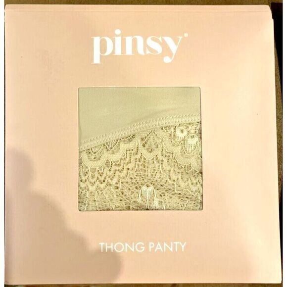 Pinsy Women's Sz Large Beige Light Shaping Thong Lace Panty - Picture 2 of 7